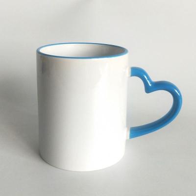 China Disposable Sublimation Valentine 11oz Color Luster Heart Handle Ceramic Mugs for sale