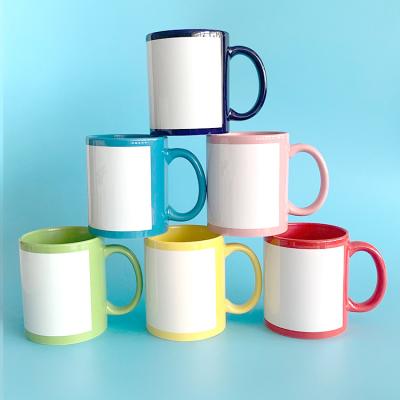 China Wholesale 11oz Disposable Coated Ceramic Coffee Mugs Sublimation Ceramic Blanks Mugs Customize Ceramic Coffee Mugs With Blank Patch for sale