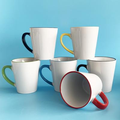 China Wholesale Disposable Handle Color And Dye Rim Ceramic Mugs For Sublimation 12oz Sublimation Ceramic Mugs for sale