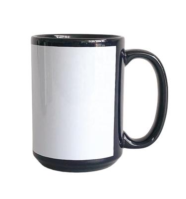 China Wholesale Disposable 15oz Full Color Black With Logo Ceramic Mug Promotional Gift Porcelain Mug Custom White Patch Sublimation Coffee Mug for sale