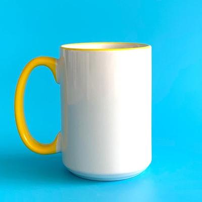 China Wholesale Disposable Ceramic Color Sublimation Mug Simple Design 15oz Rim And Handle 15oz Sublimation Mug for sale