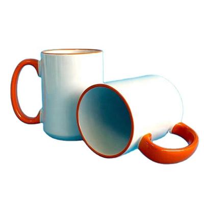 China Wholesale Disposable Ceramic Color Sublimation Mug Simple Design 15oz Rim And Handle 15oz Sublimation Mug for sale