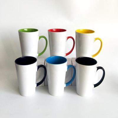 China Sublimation Mugs 17oz Viable Personalized Empty Ceramic Coffee Mugs With Color Interior And Handle for sale