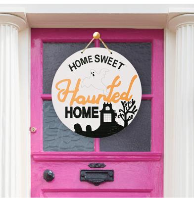 China Modern Fashion Halloween Round Door Signs Wooden Hanger for Home Office Front Door Wall Decorations for sale