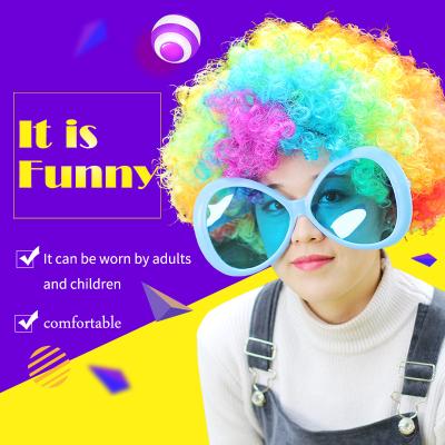 China Clown Funny Headgear Children Funny Elastic Lace Wig Color Props Funny Hair White Curly Synthetic Wigs Green Free Hair Show Glasses for sale