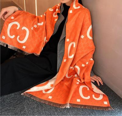 China Tie Dye Designer Famous Brand Lady Luxury Cashmere Scarf With Double C Casmere Scarves 100% Cashmere For Women for sale