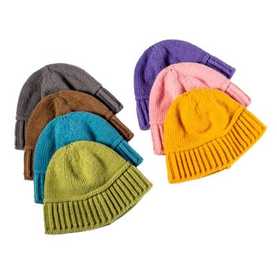 China COMMON Fur Knitted Hat Unisex Thick Beanies Solid Bucket Hat OEM Style Wholesale Cashmere Beanie Strip Knit Hat Warm Hats for sale