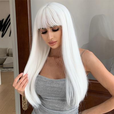 China Halloween Long Straight White Synthetic Wigs Party Cosplay Wigs With Bangs For Women Lolita Hair Natural Heat Resistant for sale