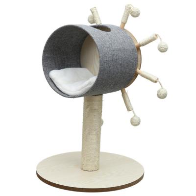 China Wooden Model Stocked Can Rotate Sisal Cat Climbing Frame Cat Tree Cat Jumping Wind for sale