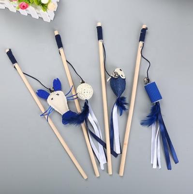 China Cute Dog Stocked Toy Cat Tease Wooden Stick Toy Mouse Shrimp Feather for Cats Products for Pets for sale