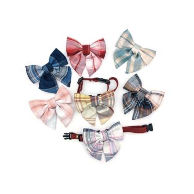 China Stocked Pet Supplies Retro Cute British Style Pet Plaid Dog Collar Small Cat Pet Collar and Bow Tie for sale