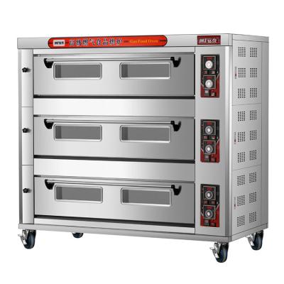 China Commercial Vegetable Processing Plant Oven 3 Deck 9 Baking Trays For Bread /Cake/ Cookies Bakery Gas/Pizza Ovens for sale