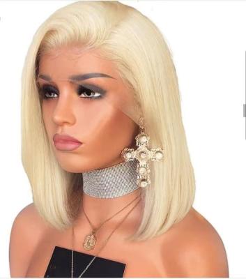 China Fast Shipping Short Straight Lace Front Wig 613 Colors Yaki Platinum Blonde Brazilian Virgin Hair Bob T Part Wig for sale