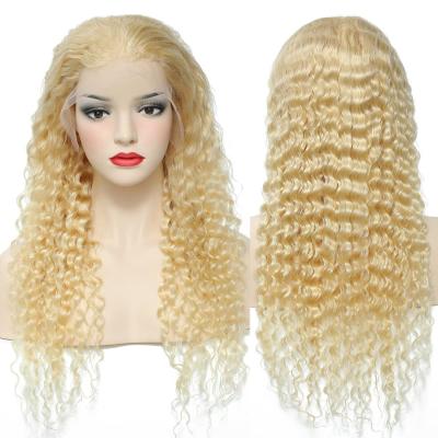 China Deep Wave Can Be Dyed To Any 613 Colors Brazilian Blonde Unprocessed Virgin Hair Deep Wave Human Hair Lace Front Wig With PrePlucked for sale