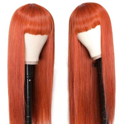 China Silky Straight Wave Gluess Machine Making Non Lace Wigs Orange Color 100% Brazilian Virgin Human Hair Straight Human Hair Long Wigs With Bangs For Women for sale