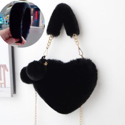 China Fashion Promotion Hand Fur Clutch Bubble Beads Purse Headband Bag Purple Heart for sale