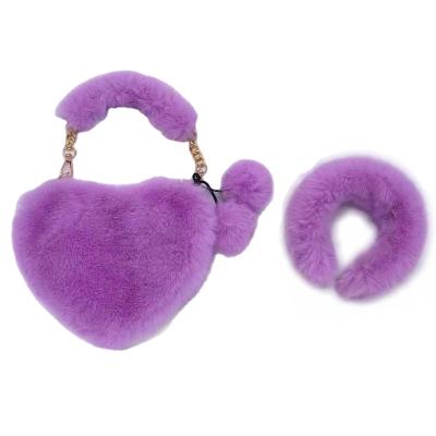 China 2021 Fashion Factory Direct Selling Heart Headband Tote Bag Purple Heart Shaped Bag Love Shape Ladies Purses Fall Fur Handbag Sets for sale