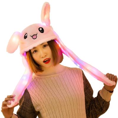 China JOINT Cheap Inv Led Plush Glowing Moving Rabbit Dancing Bunny Hat Pinching Ear To Vertically Moving Cartoon Plush Winter Animal Hats for sale