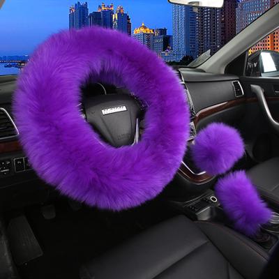 China Wholesale warm pure leather plush fur car wheel cover steering wool three-piece manufacturer winter three-piece manufacturer for sale