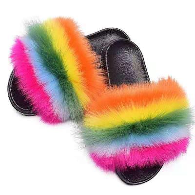 China Various Colors Fashion Trend Fashion Faux Fox Fluffy Ladies Slippers Wholesale Soft Comfortable Children Fur Slides for sale