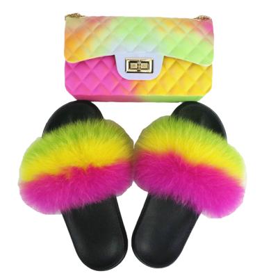 China 2021 Fashion Trend Mini Handbags And Matching Furry Sandals Set Wholesale Purse And PVC Slipper Slippers For Little Girls for sale