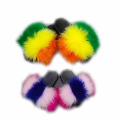 China Custom Real Fox Fur Slippers Faux Fur Women Anti-Slippery Slide Sandals Fashion Fur Slides for sale