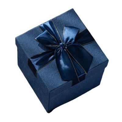 China Small/Medium/Large Recyclable Plain Blue Box With Lid And Bow Tie Base Square Gift Paper Folding Packaging Gift Boxes For Wedding/Holiday for sale