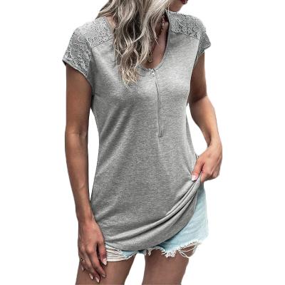 China Breathable Different Color Matching Loose Top Cross Sleeve Women Casual T-Shirt With Zipper for sale