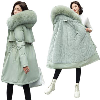 China 2021 Reversible New Coating Parka Cotton Fashion Adjustable Waist Fur Collar Winter Jacket Women Long Hooded Parka Coat Plus Size M-3XL for sale