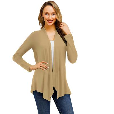 China Anti-wrinkle women's solid color casual loose sleeve full open Front Knit Ruffles Cardigan S-2X plus size sweater coat hot wholesale for sale