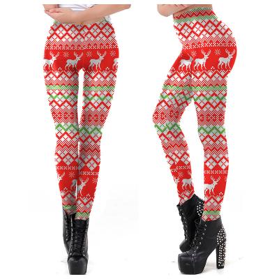 China Digital 2021 New Christmas Antibacterial Clothing Amazon Holiday Women Printing European American Women Christmas Leggings Pants for sale