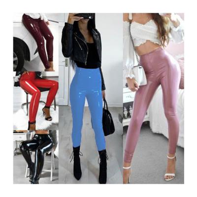 China High Waist Fashion Elastic Pencil Pants Antibacterial Bright PU Leather Pants Skinny Faux Leather Leggings Women Gaiters for sale