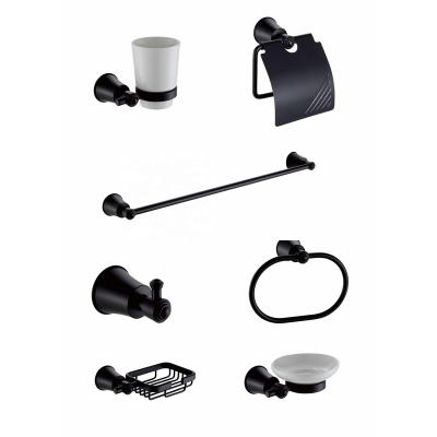 China Modern 7 Pcs Modern Bath Hardware Set Matte Black Hotel Bathroom Products Modern Bath Accessories Set for sale