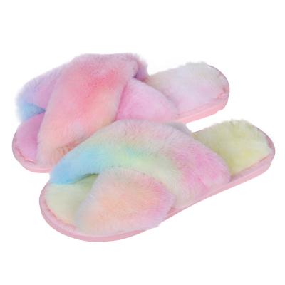 China Fashion Trend Women's Flat Sandals House Slipper Faux Fur Hairy Home Slippers Foot Flats Shoes Female Indoor Warm Casual Slides Wear for sale