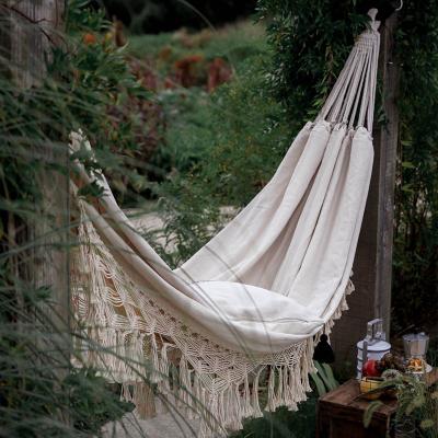 China Factory Outlet Handmade Double Enlarged Canvas Hammock Cotton Bohemian Photography Props Outdoor Indoor Tassel Swing Hammock for sale