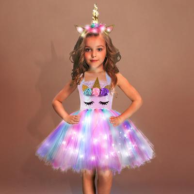 China Anti-wrinkle Unicorn Flower Princess Dresses Kids hot wedding Cos Toddler Girl Dress Gown Christmas costume tutus skirts for sale