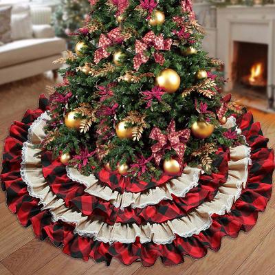 China Vlovelife 48inch Soft Red Black Plaid Christmas Tree Skirt Ruffled Buffalo Tree Skirt For Chrisma Tree Decor for sale