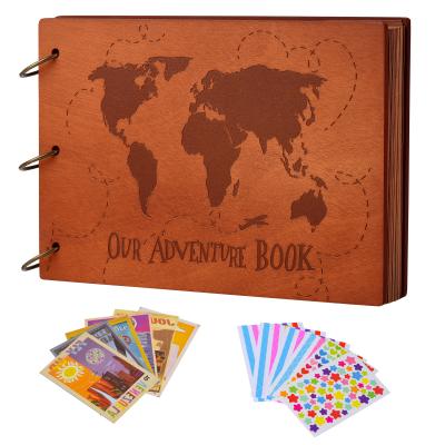 China High End Wood Covers 2021 New 60 Pages High End Kraft Paper Photo Album Our Wooden Covers Adventure Book for sale