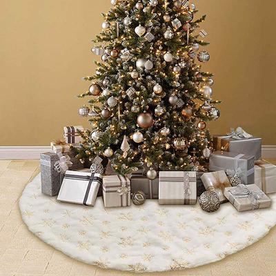 China Vlovelife Sweet 48 Inch White Christmas Tree Skirt Silver Sequin Snowflake Tree Skirt For Chrisma Tree Decor for sale