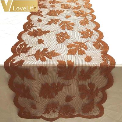 China Vlovelife Rectangular Gold Tablecloths 72*13inch Maple Leaf Autumn Warp Knitted Lace Knitted Modern Thanksgiving Table Runner for sale