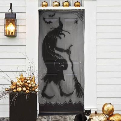 China Vlovelife 1pcs 84*40 Inch Black Lace Witch Spider Bat Curtain Modern Netting Window Cloth Hanging Curtains For Halloween Party Decoration for sale