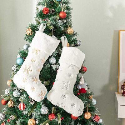 China Vlovelife 1pcs Modern Christmas Stocking with White Glitter Snowflakes Hanging Pendant for Xmas Tree Holiday Party Decorations for sale