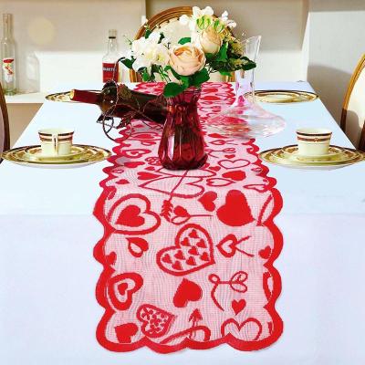 China Vlovelife 1pcs 72*13inch Modern Lace Table Runner Table Centerpiece Valentine Decor Red Cupid Heart for Wedding valentines Table Runner for sale