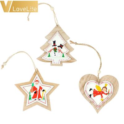 China Vlovelife 1pcs 10*10cm Modern Christmas Ornaments Heart Small/Hanging Painted Wooden Pendant Tree/Star Shape For Xmas Party Decor for sale