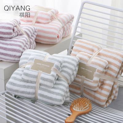 China Soft 100% Cotton Compressed and Comfortable Bath Face Towel Set Bath Towels OEM ODM Stripe Towel for Home and Beauty for sale