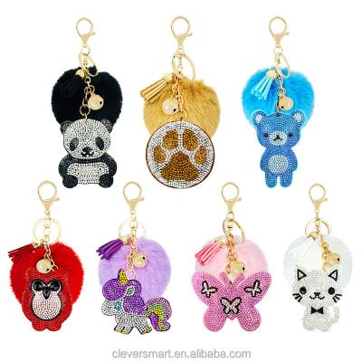 China Each Key Chain Stone Wholesale Crystal Diamond Rhinestone Colorful Fancy Bear Unicorn Butterfly Panda Shaped Keychain for sale