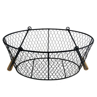 China Creative Folding Fruit Basket Wire Fruit Basket Wooden Fruit Basket Kitchen Storage Wire Fruit Basket for sale