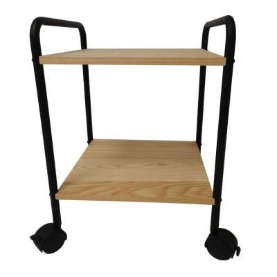 China Sustainable Mobile 2-Tier Iron And Bamboo Storage Rack With Wheels For Kitchen Or Living Room BSCI Manufacturer / Supplier for sale