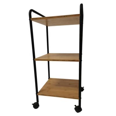 China Sustainable Mobile 3-Tier Iron And Bamboo Storage Rack With Wheels BSCI Manufacturer / Supplier for sale