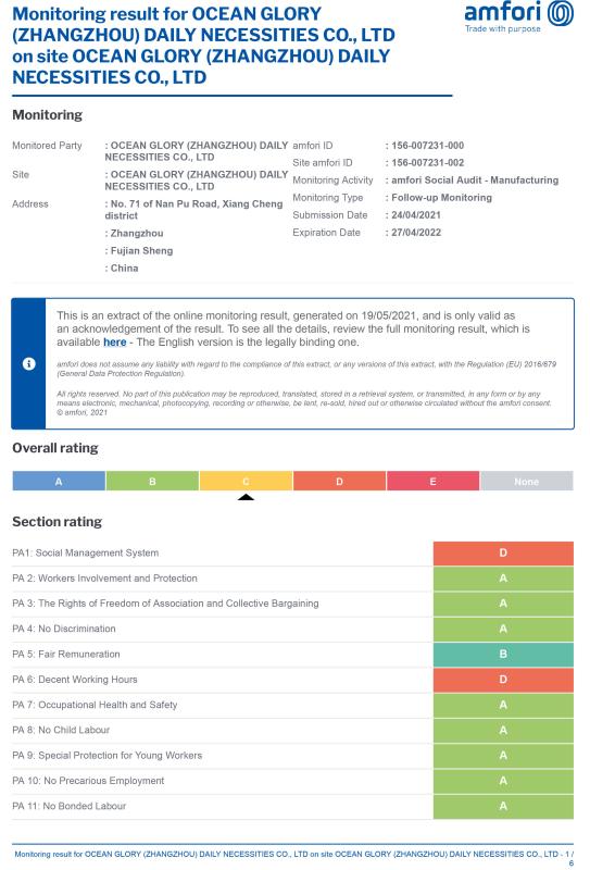 BSCI - Ocean Glory (zhangzhou) Daily Necessities Co., Ltd.